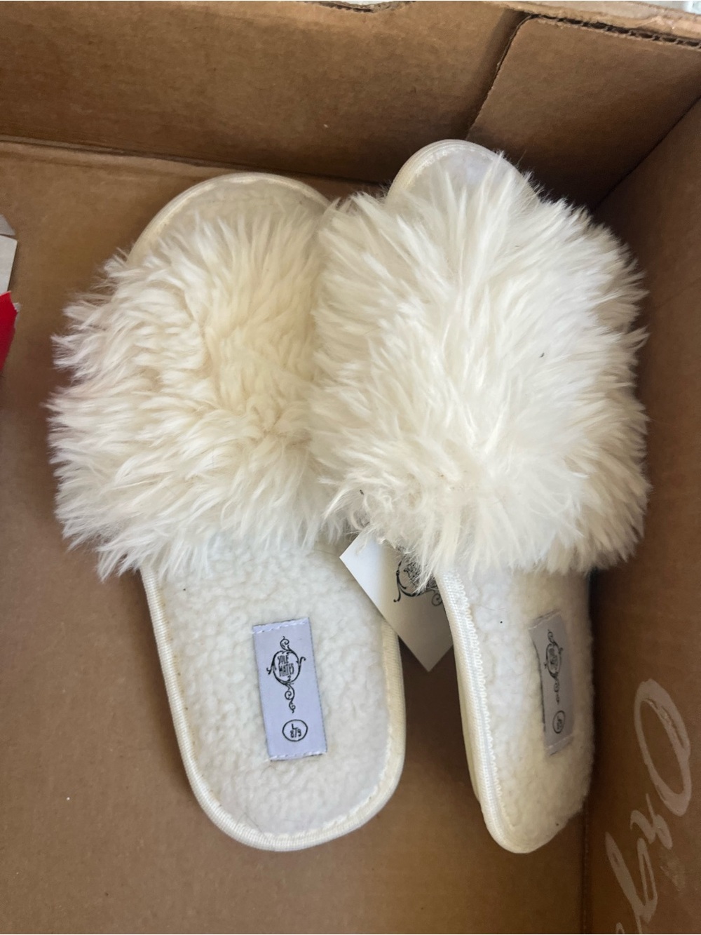 Plush Faux Fur Slide Slippers - Cream